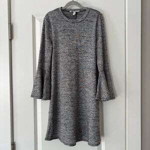 Speechless Black and White Striped Bell-Sleeve Knit Dress